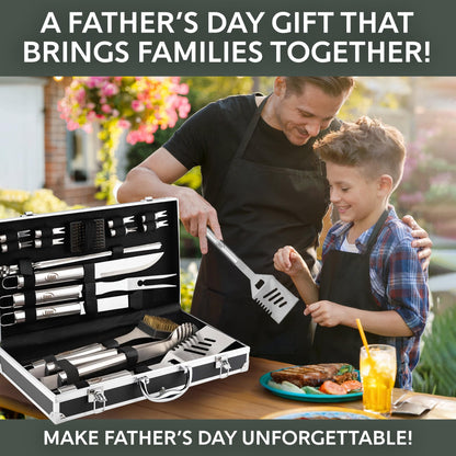 Kaluns Grilling Accessories, Birthday Gifts for Men Grilling Gifts, Heavy Duty Stainless Steel BBQ Grill Tools Set for Outdoor Grill with Aluminum Case and Apron, Husband Dad Gifts for Christmas