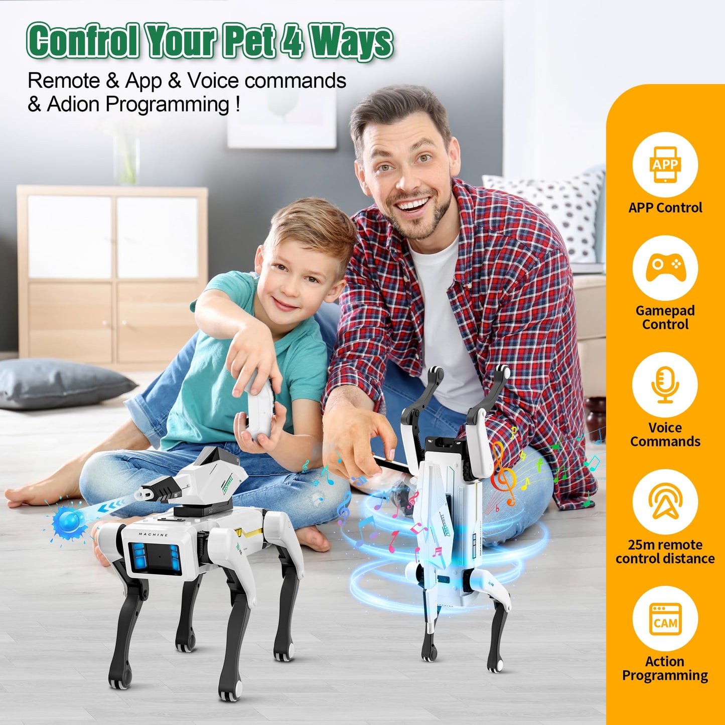 Dingdongwu Shoot Robot Dog - Interactive STEM Pet with Voice Control, 30+ Actions & APP Programming, Durable Design for Kids Age 6+ (Compatible with iOS/Android)