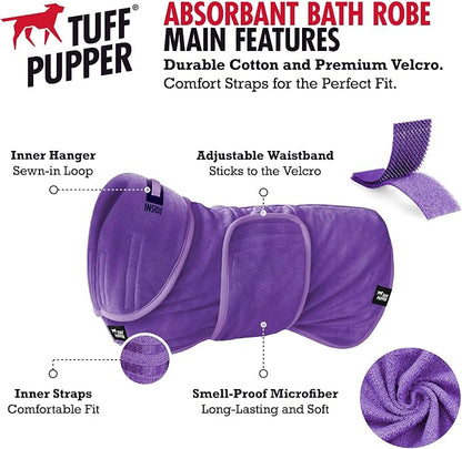 Tuff Pupper Fast Drying Dog Bath Robe | 800 GSM Plush Dog Towel Bathrobe/Dressing Gown | Super Absorbent Pet/Puppy Bathrobe | Adjustable Hood & Belly Strap | Super Soft | Fast Drying (XL, Purple)