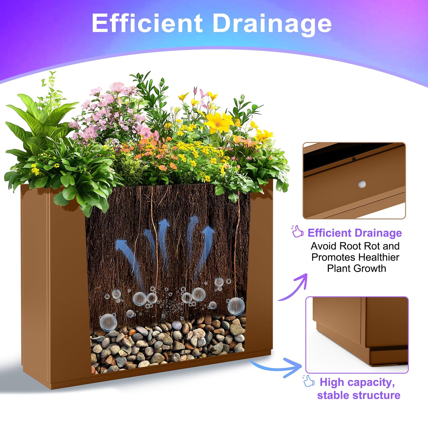Tall Metal Planter, 10" W×16.3" H Large Rectangular Planter Box for Outdoor or Indoor, All-Weather Durable Plant Box with Drainage Holes & Removable Shelf for Patio, Porch, Garden, Trees, Flowers