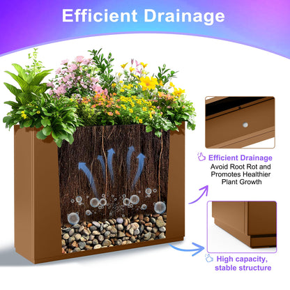 Tall Metal Planter, 10" W×16.3" H Large Rectangular Planter Box for Outdoor or Indoor, All-Weather Durable Plant Box with Drainage Holes & Removable Shelf for Patio, Porch, Garden, Trees, Flowers