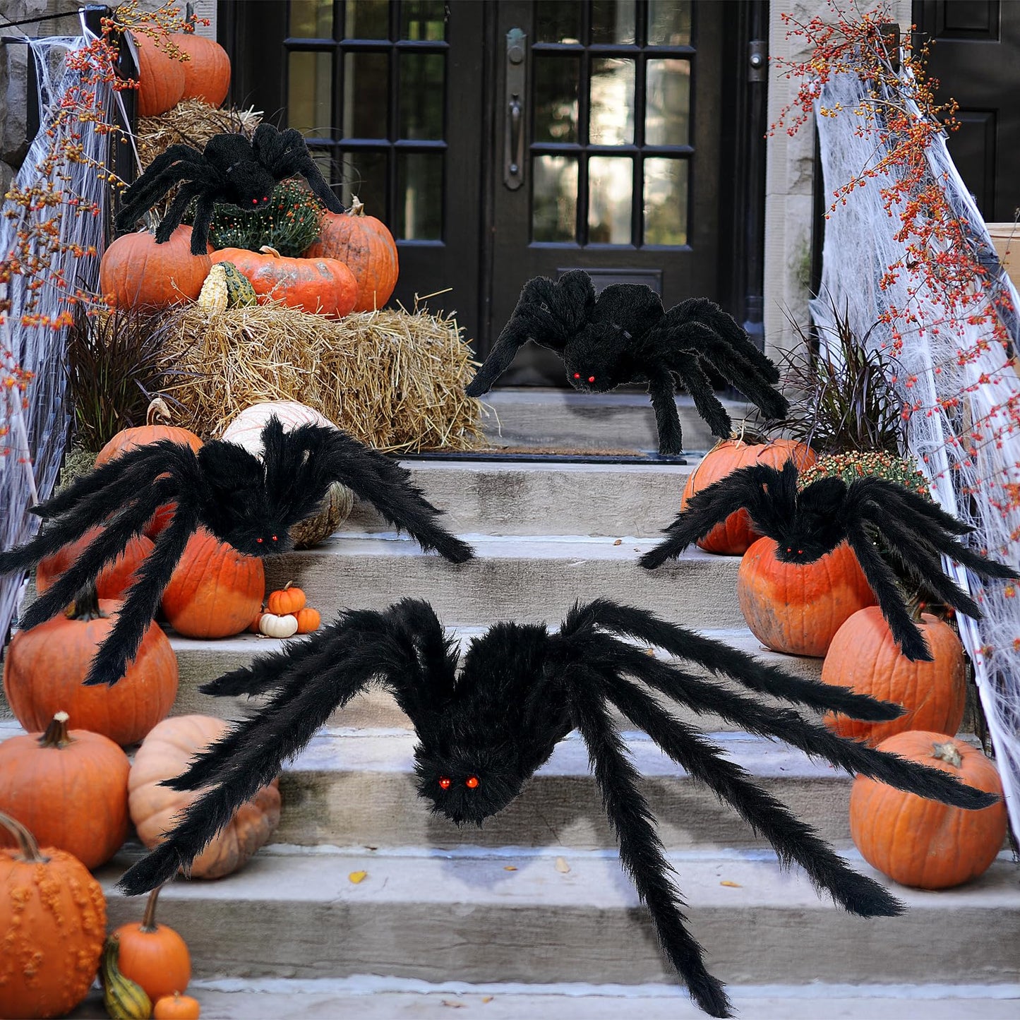 Nirohee Halloween Decorations Outdoor,6 Pack Giant Spider Halloween Party Decor Large Outside Decorations,Scary Spiders with Bendable Legs for Lawn,Yard,Spider Web,Wall,Window