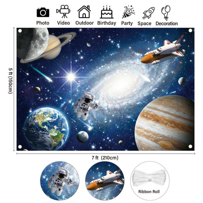 Outer Space Backdrop Party Supplies - 7x5 ft Universe Space Starry Photo Backdrops Planet Astronaut Room Decor for Boys Kids Birthday Newborn Baby Shower Space Solar System Photo Booth Prop