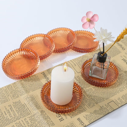 Jollyhilan Glass Coaster 6 Pack Round Cup Coasters for Drinks,Crystal Coffee Coaster,Stylish Drink Coasters for Kitchen Bar Dining Room Living Room Office Decor and Jewelry Storage,Amber