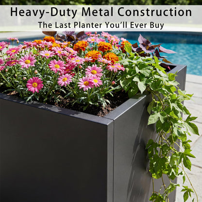 Casaphoriar Metal Planter Box 17"x17"x18", Rectangular Planter and Drainage Holes, Perfect for Outdoor Patio and Balcony Decor, Black