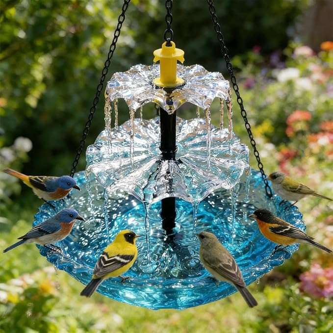 Solar Hanging Bird Bath Fountain, 2026 New 3 Layers Solar Powered Bird Bath Fountain, Outdoor Humming Birds Cascade Baths Fountains, Garden Patio Yard Backyard Lawn Decor (Pink)