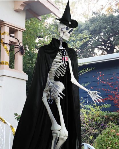 Tarpop Halloween 12 ft Skeleton Outfit Set Giant Skeleton Witch Theme Costume Includes Witch hat and Cloak for Halloween Decorations Outdoor Yard Haunted House Prop Decorations