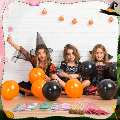 libfrnt 40 Pcs Princess and Witch Party Favors Include 10 Witch Broom Pencils 10 Pink Star Ballpoints 20 Mini Notebooks for Wizard Birthday Witch Halloween Party Supplies