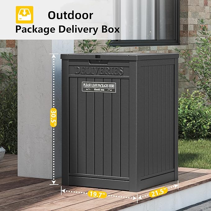 Package Delivery Box for Outside, Storage Box with Lockable Secure, Outdoor Resin Package Drop Container Waterproof for Backyard, Garden, Patio & Lawn, Black