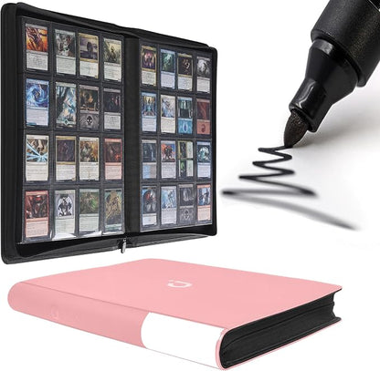 D DACCKIT Card Binder 16 Pocket - Fits 1024 Cards，4X4 Ringless Card Album with Sleeves for Trading Cards & Sports Cards（Model A，Light Pink）