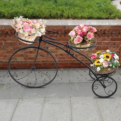 QQDETRR Bicycle Plant Stand, Large Metal Tricycle Planter for Indoor/Outdoor, 3-Tier Flower Holder for Garden, Home, Black
