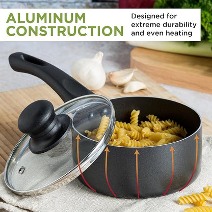 Ecolution Easy Clean Ceramic Nonstick Cookware Set, Dishwasher Safe Kitchen Pots and Pans Set, Comfort Grip Handle, Even Heating, and Ultimate Food Release, 26-Piece, Black