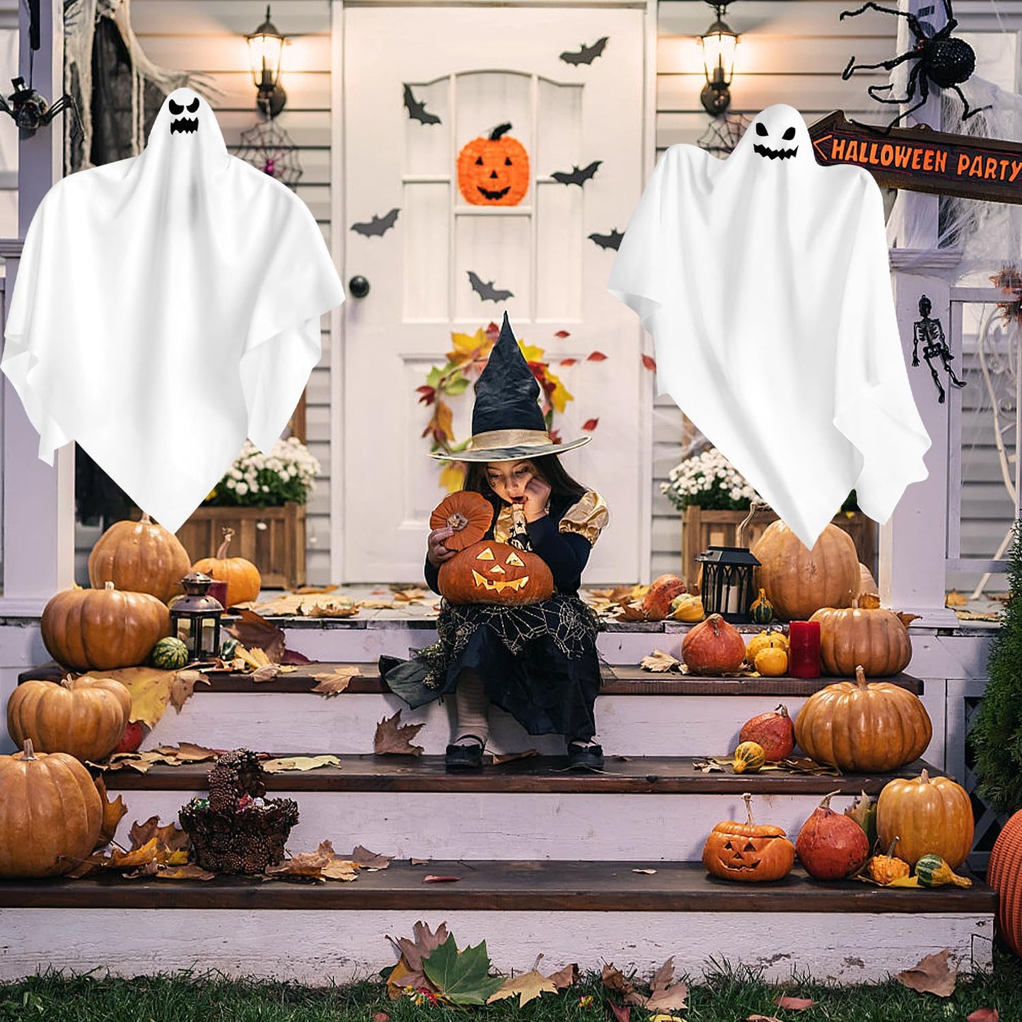 3 Pack Halloween Hanging Ghosts Decor, Outdoor Hanging Ghosts, Ghost of Halloween Decorations, 28" Flying Ghost Halloween Party Decor for Front Yard Patio Lawn Garden Trees Indoor Outside Holiday
