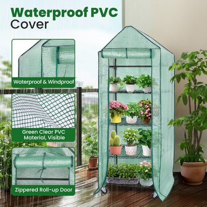 DazSpirit 4-Tier Indoor Mini Greenhouse with Grow Lights, 32W Full Spectrum Plant Light with Timer, Adjustable Metal Shelves, 69.6"x22"x18.5" Portable Plant Stand for Seed Starting & Indoor Plants