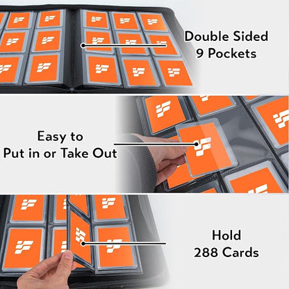 Top Loader Binder,Holds 288 Cards in 3"x4" Toploaders, Trading Card Binder 9 Pocket for TCG, MTG, YGO, Game Cards, Sports Cards(Orange)