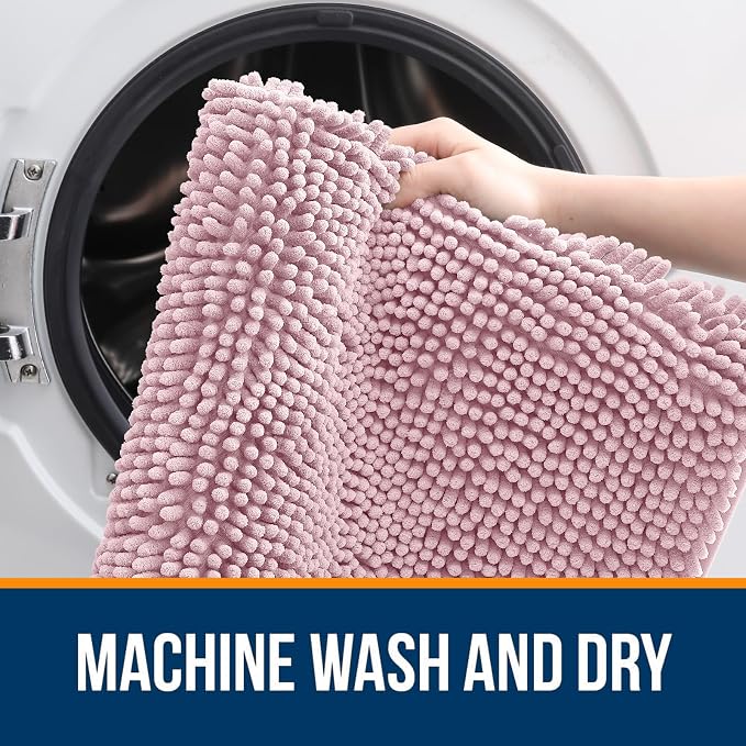 OLANLY Bathroom Rugs 34x21, Extra Soft Absorbent Chenille Bath Rugs, Rubber Backing Quick Dry, Machine Washable Bath Mats for Bathroom Floor, Tub and Shower, Home Decor Accessories, Dusty Rose