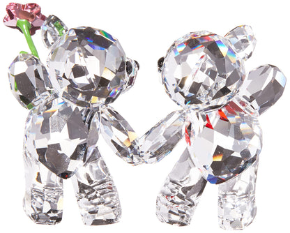 SWAROVSKI Kris Bears Happy Together Figurine Set, Clear Swarovski Crystal with a Red Heart and Pink Flower Accent, Part of the Swarovski Kris Bears Collection