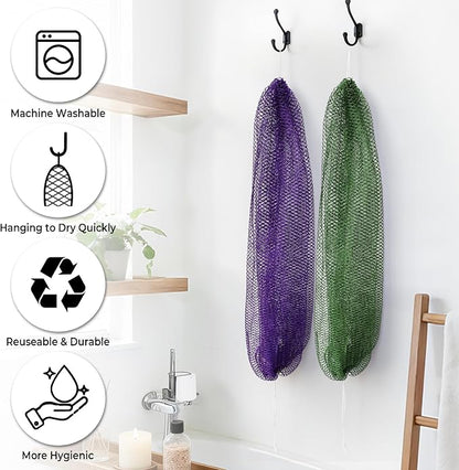 African Net Sponge Authentic - 2 Pieces Exfoliating Body Scrubber Bath Sponge - Washcloth Back Scrub for Shower Body Exfoliator - Face & Skin Care Bathroom Essentials for Women
