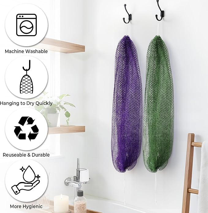 African Net Sponge Authentic -2 Pieces Exfoliating Scrubber for All Skin Types - Bath Washcloth Back Scrub for Shower - Body Exfoliator Sponge for Face & Body Care (Olive Green & Seawave)