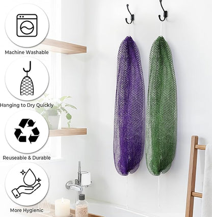 African Net Sponge Black and AntiGolden - 2 Pieces Authentic African Bath Sponges with Knots - Exfoliating Body Scrubber for Men - Back Scrub Exfoliator for Shower Bathroom Accessories