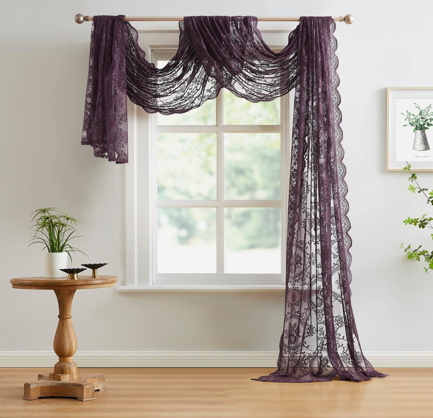NOIR GOTHIC DECOR 55 x 144 Inch Purple Lace Canopy Bed Curtains are Perfect for Twin Bed Canopy to Create Light Bedroom Decor, Gothic Bedroom Decor or Halloween Room Decorations. LEC Purple Canopy 144