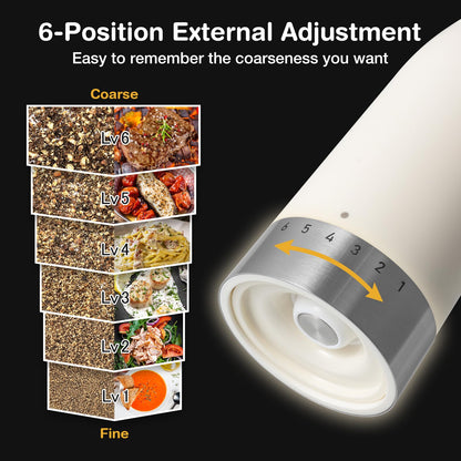 Vucchini Manual Pepper Grinder with Ambient Light 6-level Setting External Adjustable Coarseness Ceramic Salt Grinder Spice Mill for Table,Kitchen,Restaurant,Party,Candlelight Dinner