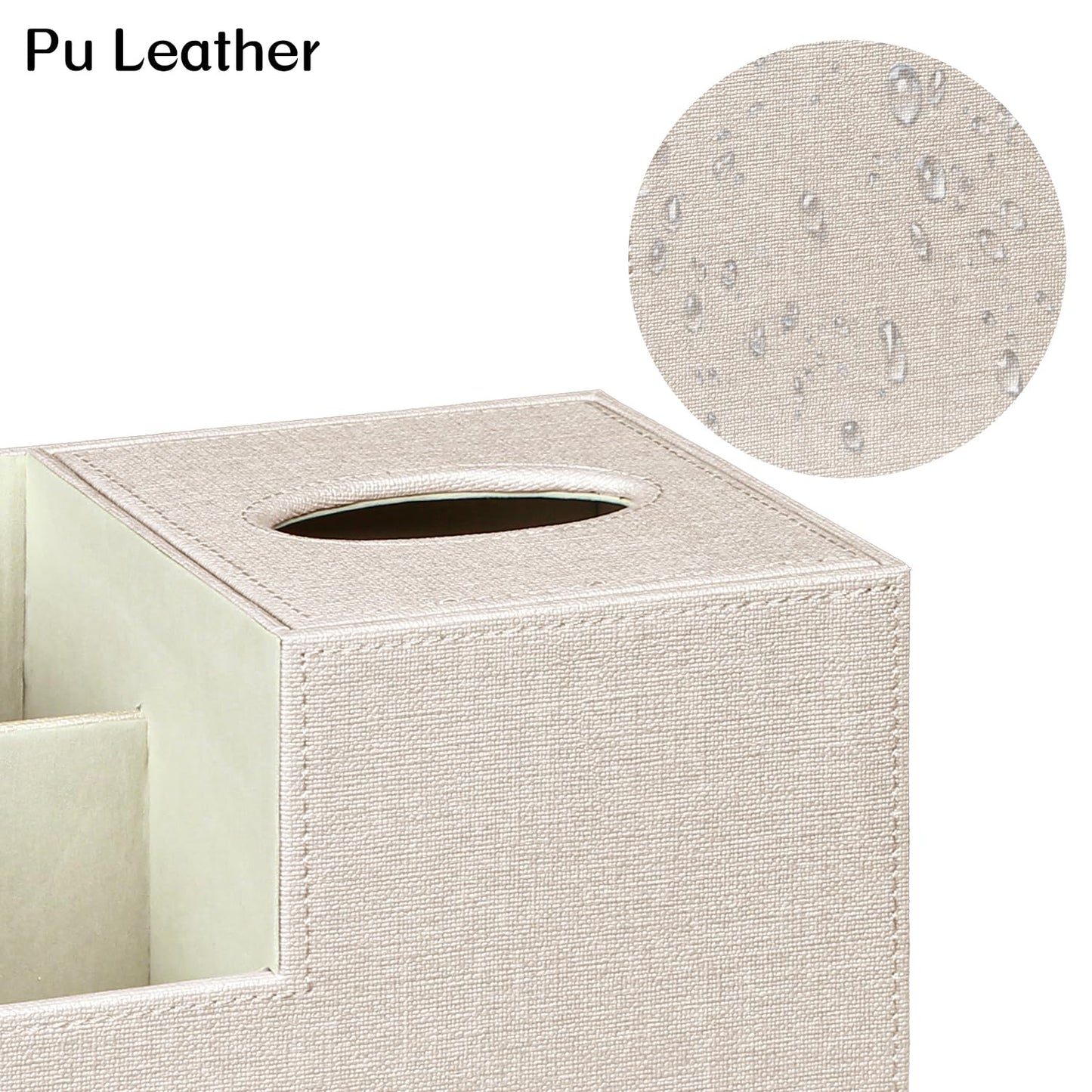 Fanousy Square Tissue Box Cover with Storage, PU Leather Cube Tissue Box Holder, Remote Control Nightstand Organizer, Modern Desk Caddy for End Table, Bathroom, Bedroom, Home, Office Decor