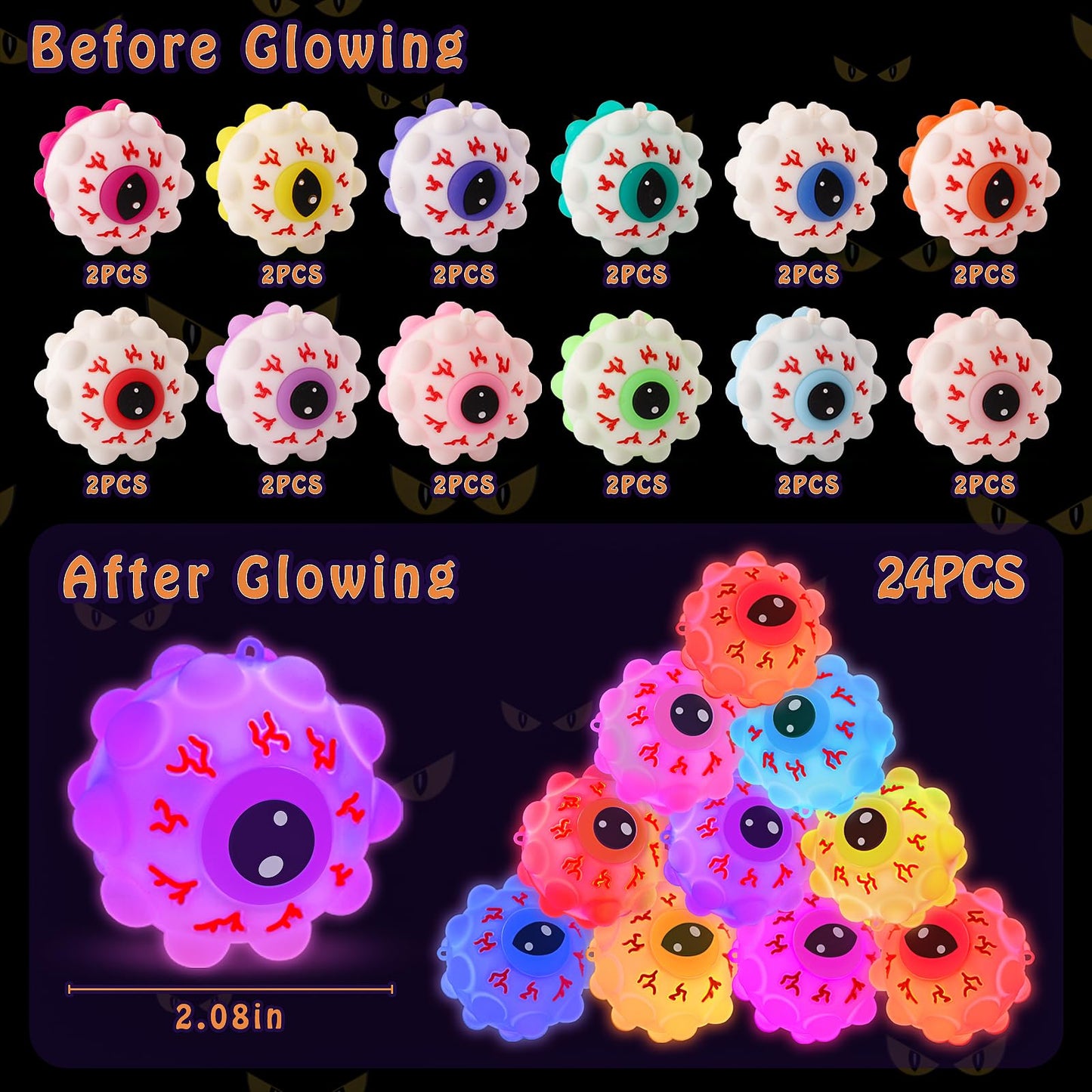 Ksmky 24PCS Halloween Light Up Eye Pop Ball, Halloween Party Favors for Kids, Halloween Toys for Trick or Treat, Goodie Bag Stuffers, Classroom Prizes