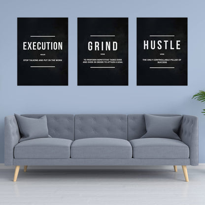 Success Canvas Painting Wall Art Quote Motivational Wall Art Execute Wall Decor 3 Pieces Black Poster Positive Inspirational Framed Artwork Prints Picture for Living Room Office 36''Wx 16''H