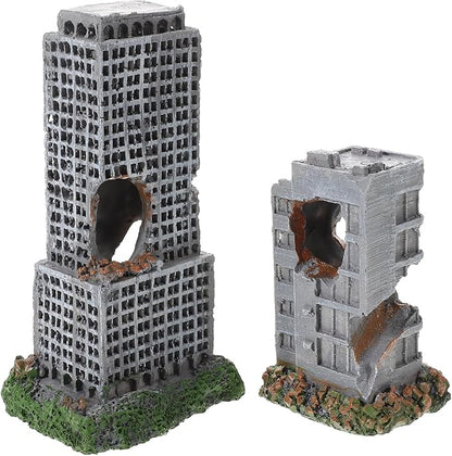 2pcs Aquarium Castle Ruins Decoration - Resin Fish Tank Cave Ornament - Mini Realistic City Building - Fish Shrimp Shelter Cave Hideout