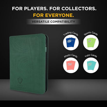 Card Guardian - 9 Pocket Premium Binder with Zipper for 360 Cards Trading Card Games TCG (Green) Side Loaded Pockets Compatible with Yugioh Cards MTG Binder Sports Card Binder