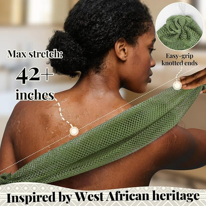 African Net Sponge Authentic-4 Packs African Exfoliating Net Sponge,Bath Sponges for Shower,42 inch Long for Normal to Sensitive Skin, Body Exfoliator Shower(Linen,Olive Green,Brown,Black)