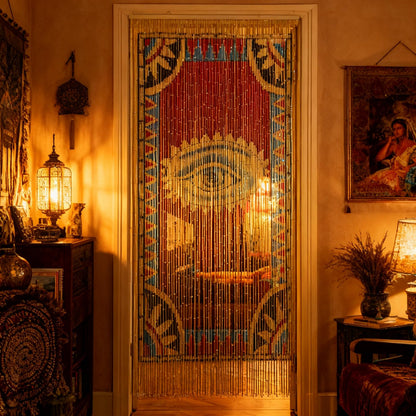 HAJUCRAFT Beaded Curtain for Doorway, Bamboo Bead Door Curtain, Boho Evil Eye Decor, Hanging Room Divider for Entryway Home, 78 x 36 Inches