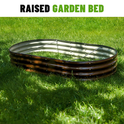 SnugNiture 2 Pcs 6x3x1ft Raised Garden Bed Kit, Outdoor Oval Metal Garden Planter, Ground Planter Box for Gardening Vegetables Flowers, Brown