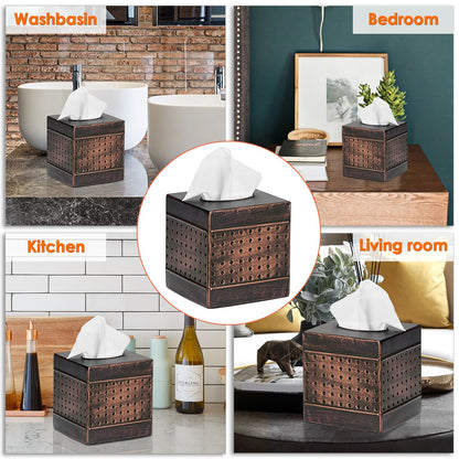 Kokone Tissue Box Cover Sturdy Galvanized Iron Square Tissue Box with Baked-on Paint Finish for Home,Office Elegant Cube Tissue Holder for Vanity Dresser Night Stand Toilet Tank Countertop,Bronze