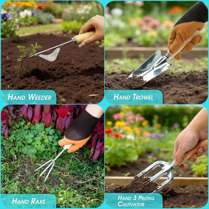 Garden Tool Set, 10 PCS Gardening Essentials, Stainless Steel Garden Hand Tools with Tote Bag, Well-Designed Gardening Supplies Kit Gifts for Women Men Gardeners