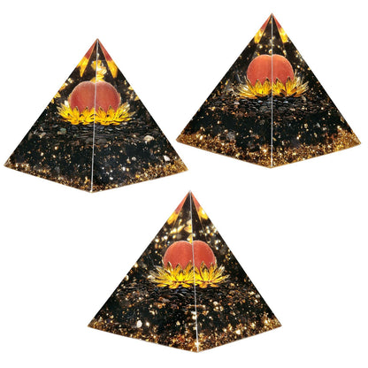SUNYIK Crystal Sphere Orgone Pyramid with Black Obsidian Tumbled Stones and Golded Lotus Base Energy Generator for Meditation Office Home Decoration, Carnelian Stone