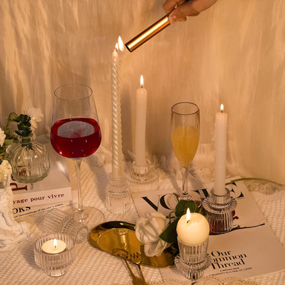Toptime Candlestick Holders Set of 6, Ribbed Glass Taper Candle Holders, Reversible Clear Tealight & Candle Stick Candle Holder Vintage Crystal Tealight Candle Holder for Wedding Dinner Party