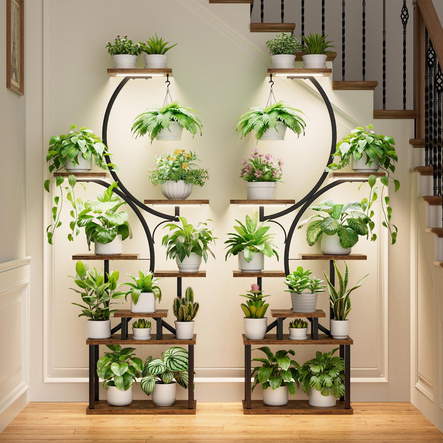 BACEKOLL Plant Stand Indoor with Grow Light - 2 Pack Tall Indoor Plant Shelf, 62" Corner Plant Holder, 8 Tiered Large S-Shape Flower Multiple Display Shelf for Home, Office