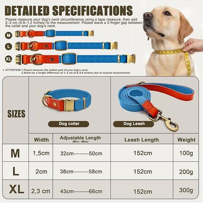 Dog Collar and Leash Set with Metal Quick Release Buckle, Adjustable, Breathable Nylon, Durable, Soft and Comfortable, No Pull for Walking and Training, Blue, XL (16.9"-26")