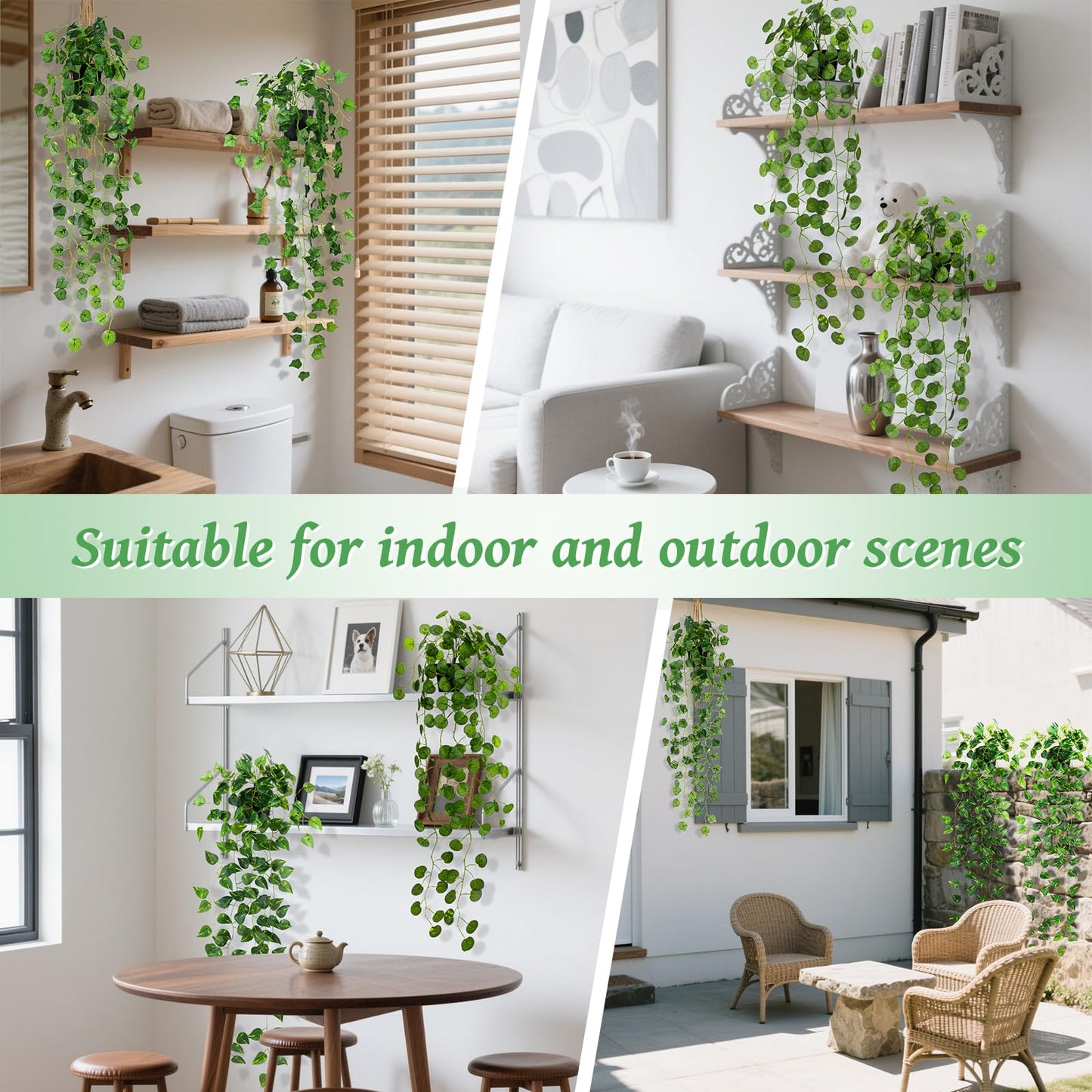 Folmywy 4 Pack Artificial Hanging Plants Vines with Pot Fake Vine Potted Plant Mixed Greenery Leaves Plant Theme Classroom Decoration for Indoor Outdoor Living Room Office Shelf