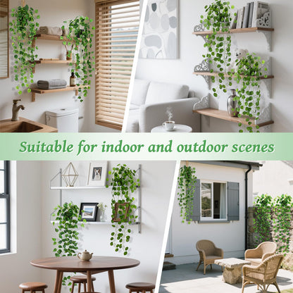 Folmywy 4 Pack Artificial Hanging Plants Vines with Pot Fake Vine Potted Plant Mixed Greenery Leaves Plant Theme Classroom Decoration for Indoor Outdoor Living Room Office Shelf