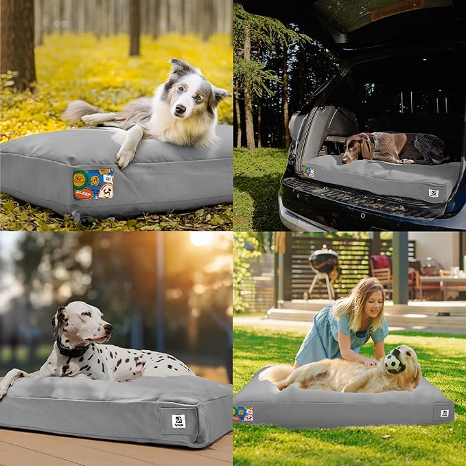 Sytopia 42 Inch Canvas Outdoor Dog Bed for Extra Large Dogs, Great Gift for Pets with Waterproof Machine Washable Removable Cover, Indoor Patio Pet Pad for Crate, Light Grey