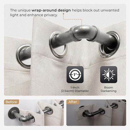 Zeerobee Curtain Rods for Windows 66 to 120, 1 Inch Industrial Wrap Around Grey Curtain Rod, Indoor/Outdoor Room Divider Adjustable Drapery Pole, 66"-120"