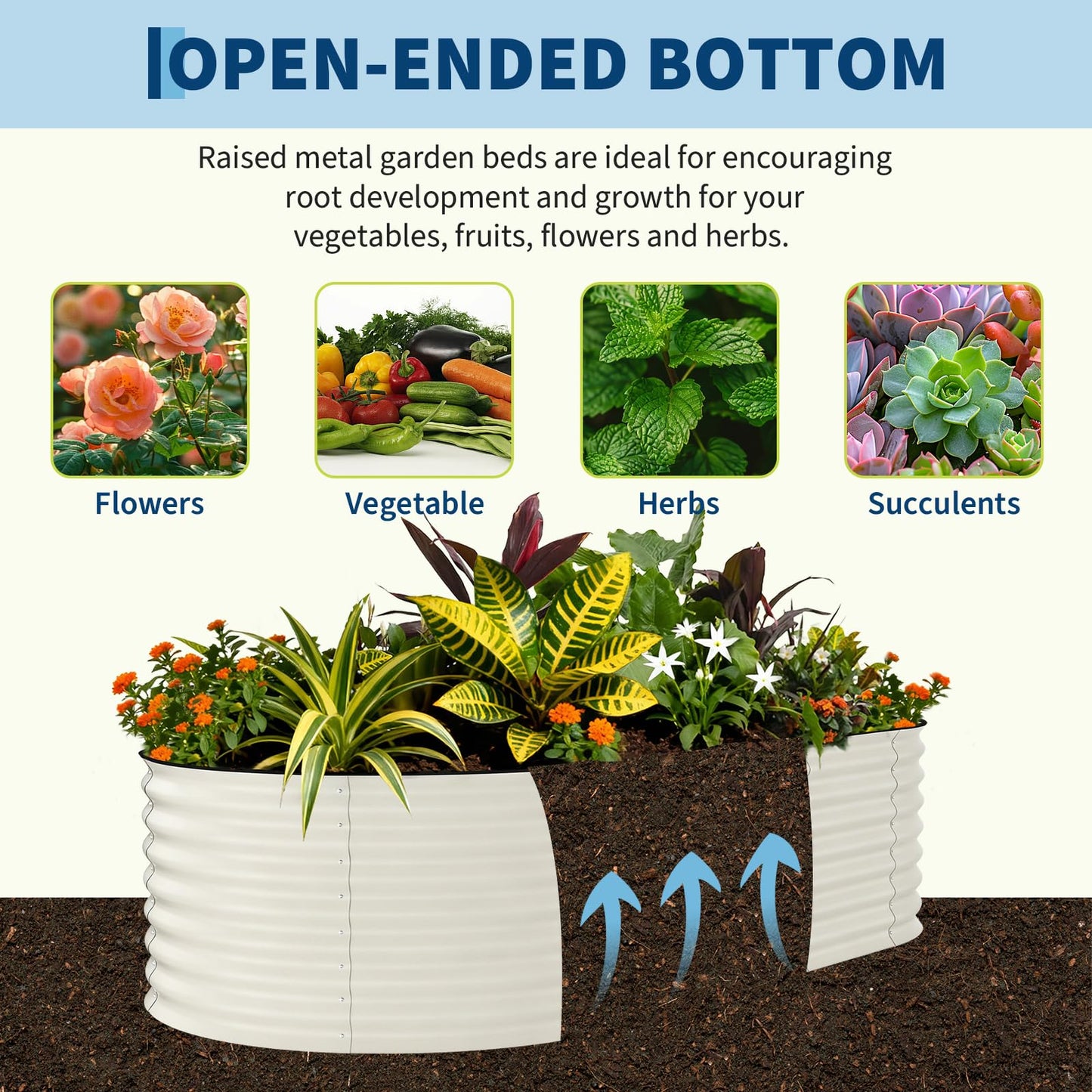 Garvee 2 Pack 8x4x1.5ft Galvanized Raised Garden Bed Kit, Oval Metal Planter Boxes with Anti-Cut Safety Edges, Rust-Resistant Deep Root Planters for Outdoor Vegetables, Flowers, Herbs, Beige