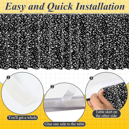 AKAIXI 12FT Black and White Composition Table Skirt Ruffle Teacher Desk Skirts for Classroom Decorations Table Cover Skirt for Kidney Shaped Desk Party Supplies Kindergarten Office Bookcase Cabinet