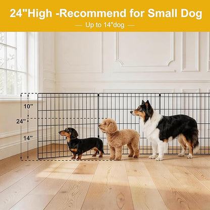 Dog Playpen with Top Cover and Bottom Pad - Foldable Metal Puppy Play Pen,24x24in 8 Panels Dog Playpen with Door for Indoor Outdoor,Heavy-Duty Pet Exercise Fence for Small Medium Animals