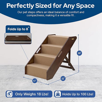 Stakmore Pet Steps with Solid Hardwood Construction and Foldable Design, Stairs for High Beds for Pets in All Life Stages, Espresso w/Brown Felt
