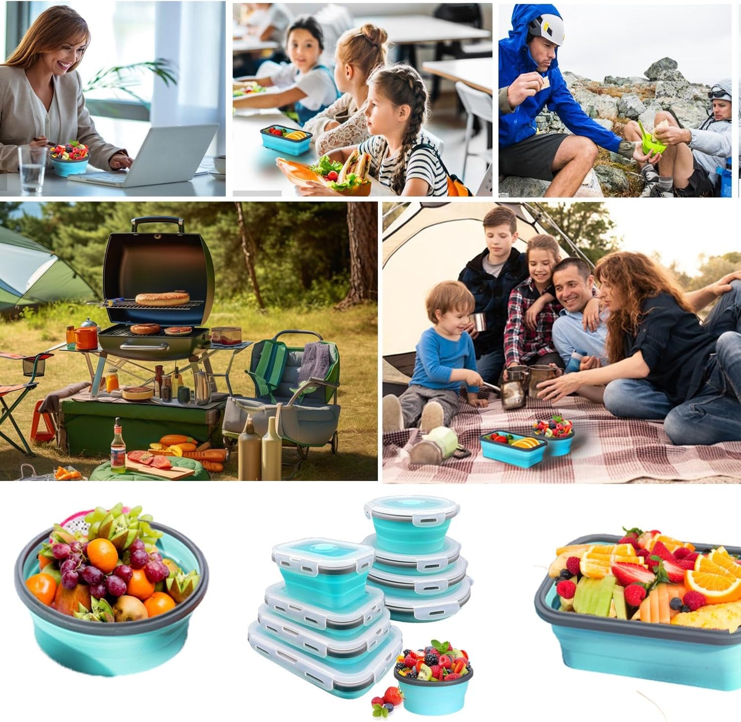 8 Collapsible Food Storage Containers With Lids, Rv Collapsible Bowls, Silicone Food Storage Containers, Camping Food Containers, Collapsible Containers for Food, Camping, Travel