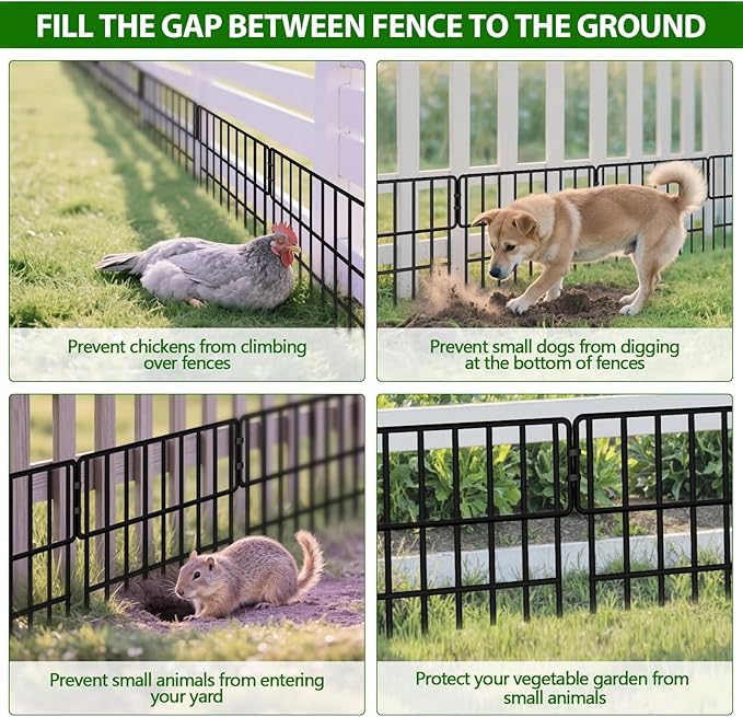ULIOK Animal Barrier Fence, 16 Panels No Dig Fence 17.3ft(L) x12in(H), Garden Fences for Rabbits and Dog Ground Defense, Rustproof Metal Fences Border, Fencing Bottom Blocker for Outdoor Yard Patio